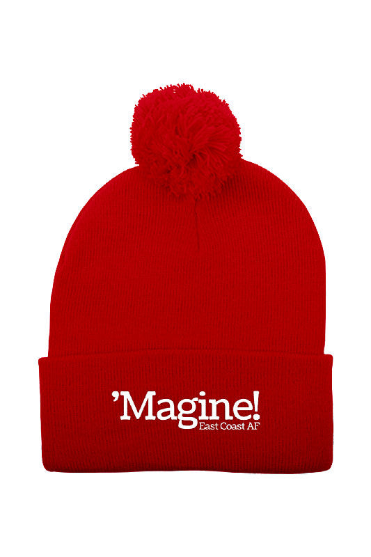 'Magine! Pom-Pom Knit Toque in Color: Red - East Coast AF Apparel