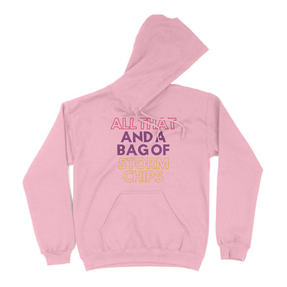 All That and a Bag of Storm Chips Unisex Hoodie in Color: Light Pink - East Coast AF Apparel