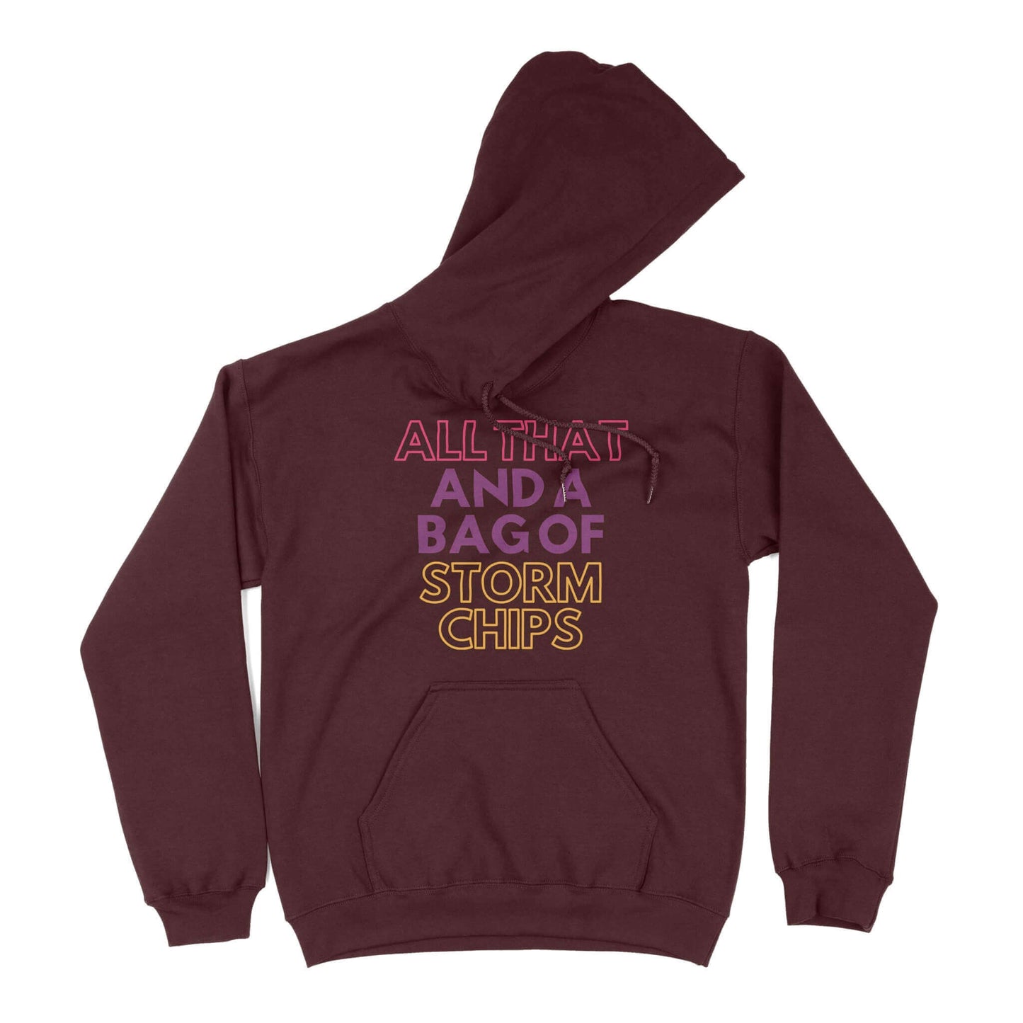 All That and a Bag of Storm Chips Unisex Hoodie in Color: Heather Sport Dark Maroon - East Coast AF Apparel
