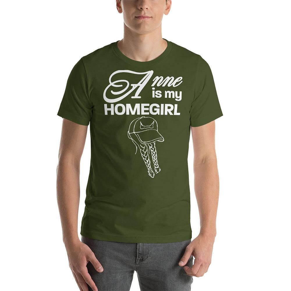 Anne is My Homegirl Reverse Design Unisex T-shirt in Color: Black, Dark Grey Heather, Deep Teal, Heather Black, Heather Columbia Blue, Heather Forest, Mauve, Heather Navy, Pink, Heather Red, Kelly, Maroon, Olive, Red, Royal, Purple - East Coast AF Apparel