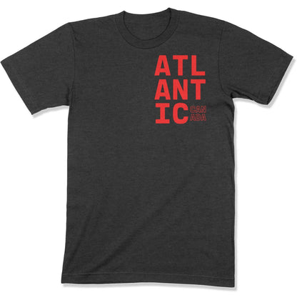 Atlantic Canada Unisex T-Shirt in Color: Dark Grey Heather w/ Red Text - East Coast AF Apparel